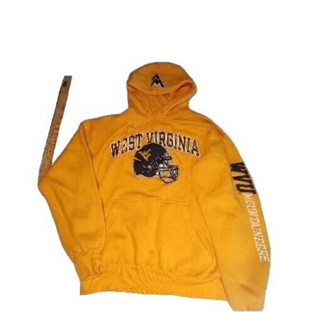 W Virginia Mountaineers Yellow Champion Pullover MED Hoodie Sweat shirt Adult